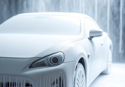 Car covered in thick foam during pre-wash